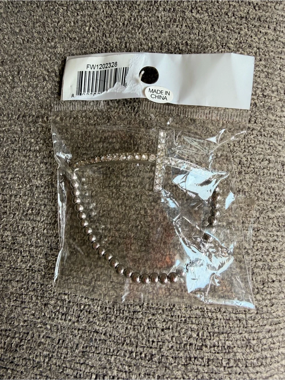 Silver Tone Rhinestone Sideways Cross Beaded Statement Bracelet